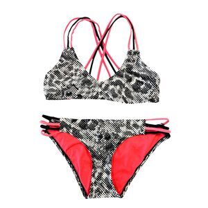 BCA By Rebecca Virtue Women Small Bikini Black‎ White Hot Pink Geometric Strappy